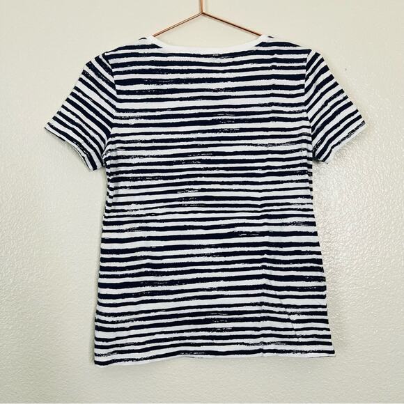 Talbots navy blue white stripe embellished pineapple short sleeve tee t-shirt - Picture 4 of 5